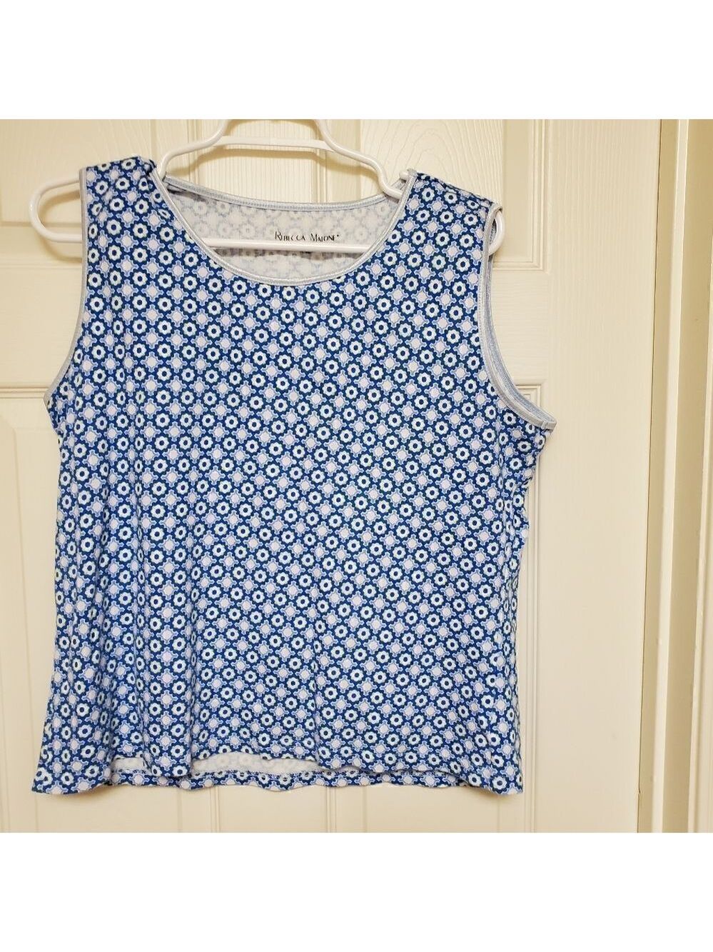 Rebecca Malone Blue Floral Cotton Tank Top Size Large - Picture 4 of 6